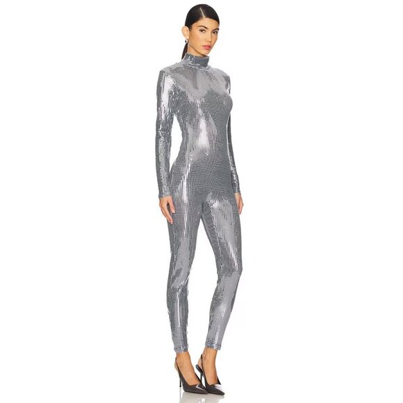 Shoreditch Ski Club Disco Jumpsuit in Gunmetal Grey - Picture 1 of 4